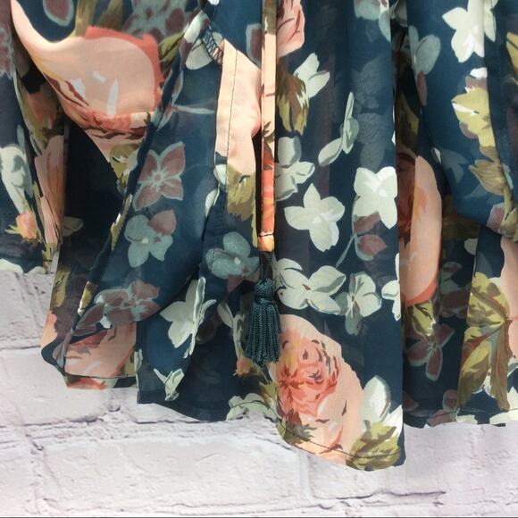 Show Me Your Mumu Poet Top Women's Sz XS Lace Up Boho Peplum Floral Semi Sheer - Picture 12 of 14